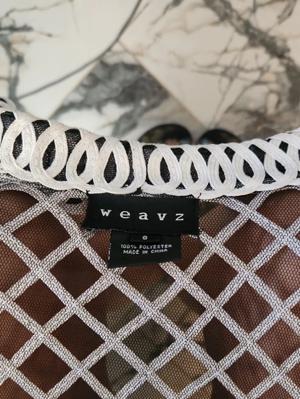 Weavz Black & White Crochet Lattice Open Blazer